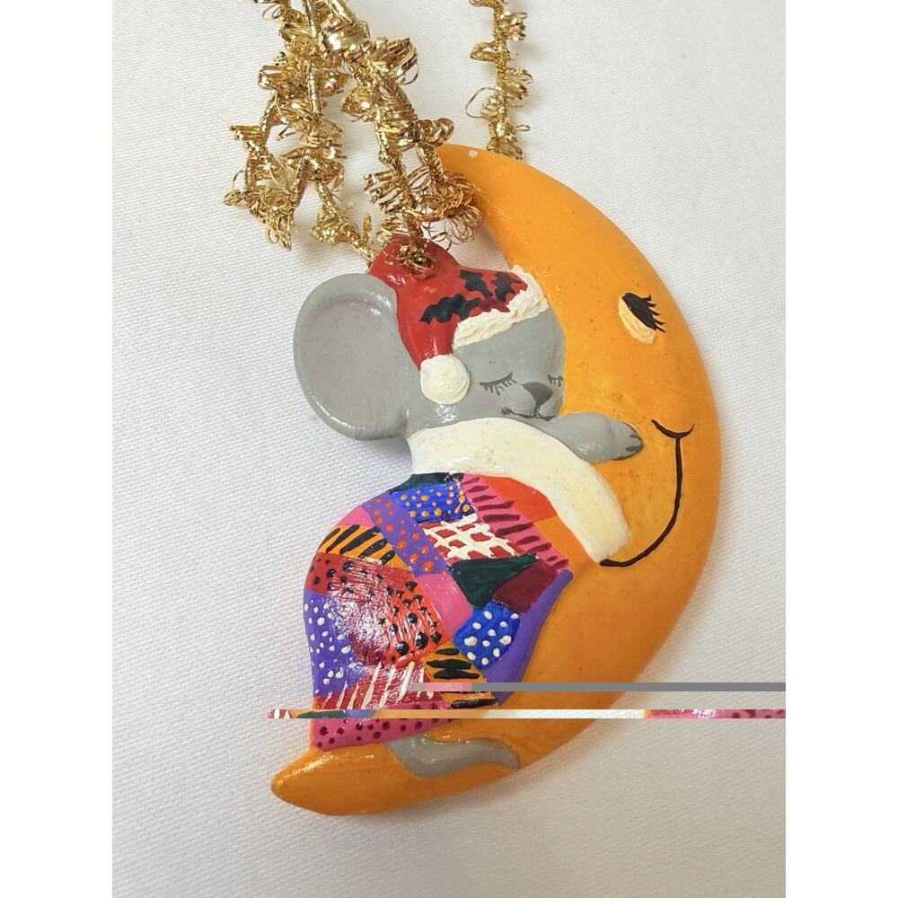 Crescent Moon With Sleeping Quilted Blanket Mouse Ornament
